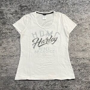 Harley Davidson Shirt 'Rebel By Choice' Womens Large White Logo Biker